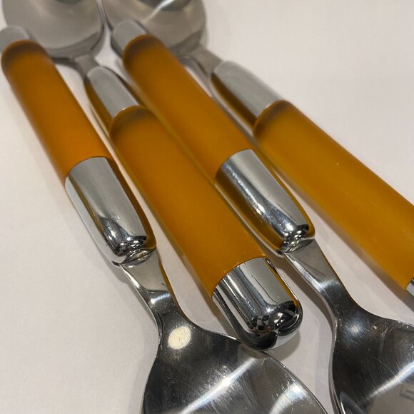 Spoons 4 stainless Steel plastic handle Translucent Gold Handle 6” Vintage RED1 - Picture 2 of 4